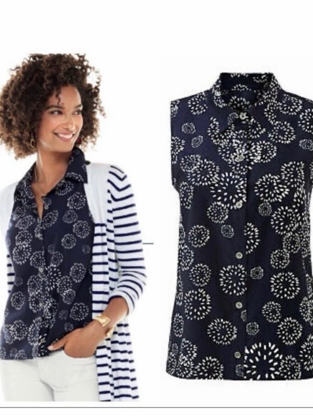 CAbi Navy Sleeveless Dandelions White Burst Print style #5215 - Picture 4 of 4